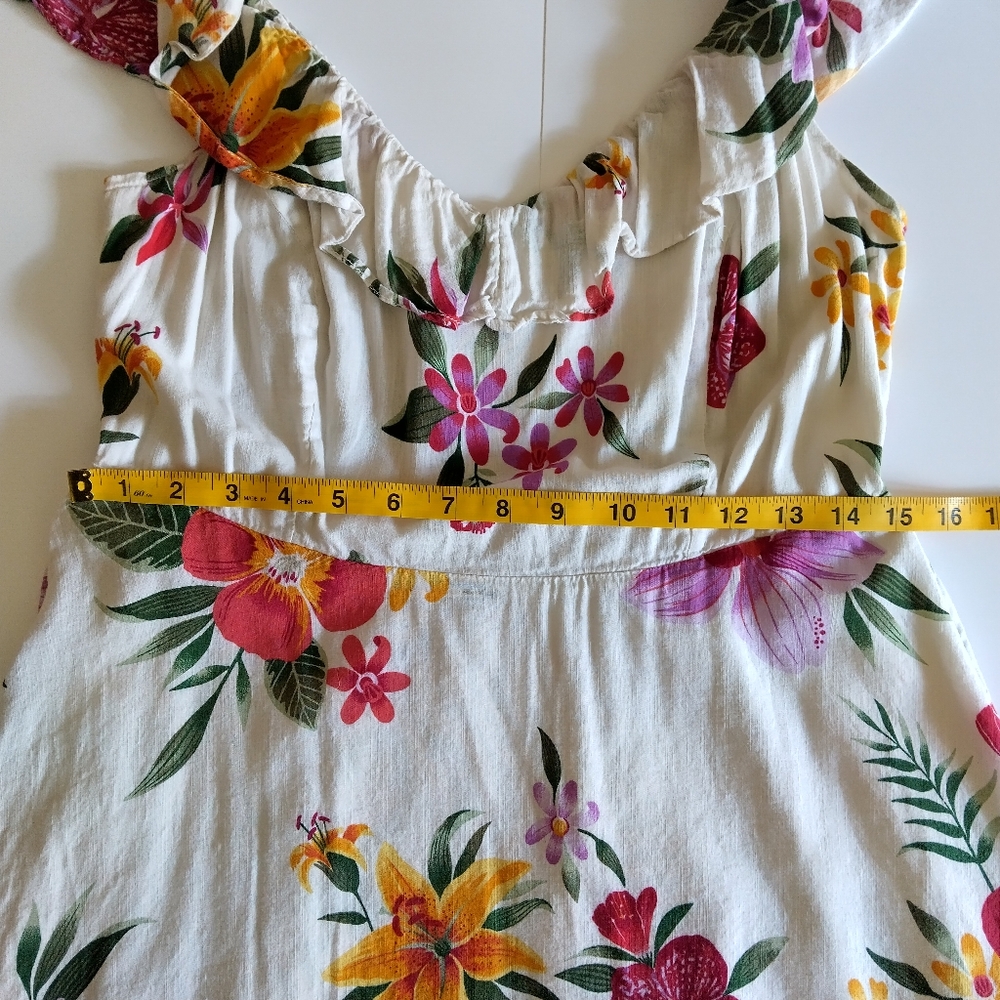 Tropical Floral Sundress Ruffle Off Shoulder Resort Beach Vacation Dress - Picture 7 of 10